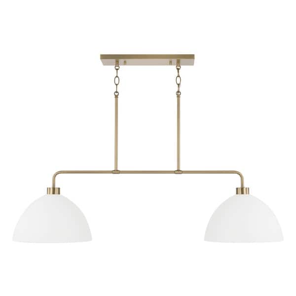 slide 2 of 7, Ross 2-Light-Linear Chandelier - 44"W x 11.5"H x 13"E Aged Brass and White