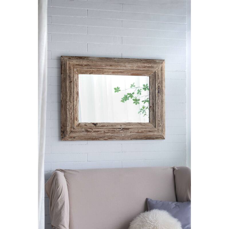Rectangle Wall Accent Mirror with Distressed Wood Frame
