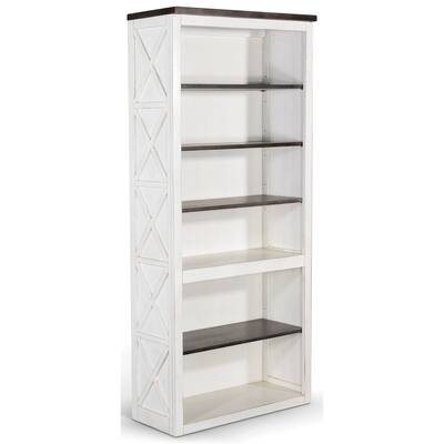 Zena Bookcase, X Cross Panels, 5 Shelves, 76 Inch White, Brown Veneer
