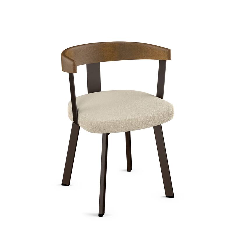 Amisco Lars Dining Chair with Wooden Backrest and Armrests - Cream Boucle Polyester/Brown Wood/Dark Brown Metal