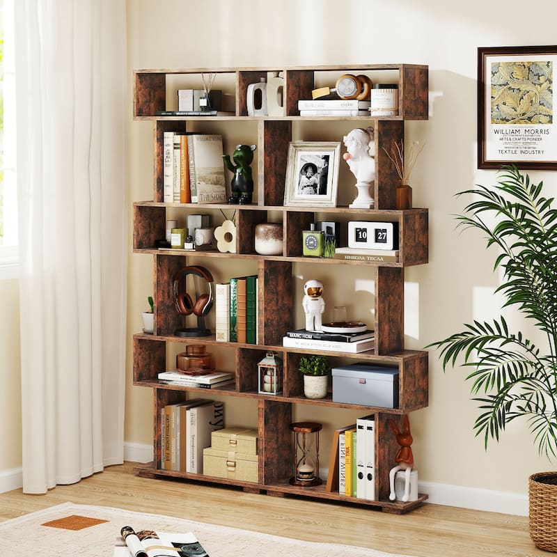 Gymax 2PCS 6-tier Storage Bookshelf Tall Display Shelf w/