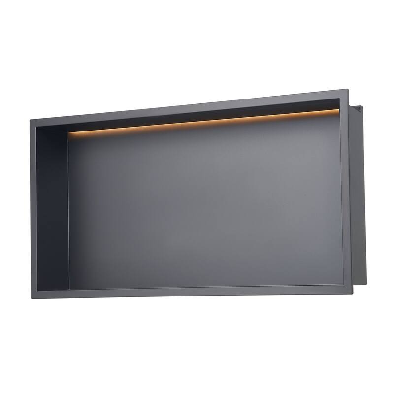 Black Stainless Steel Shower Niche with Waterproof Seamless Design and 3000K LED Light - 4 x 13 x 25 inches - Black