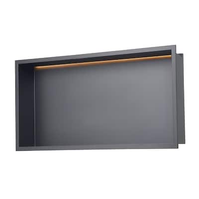 Black Stainless Steel Shower Niche with Waterproof Seamless Design and 3000K LED Light - 4 x 13 x 25 inches