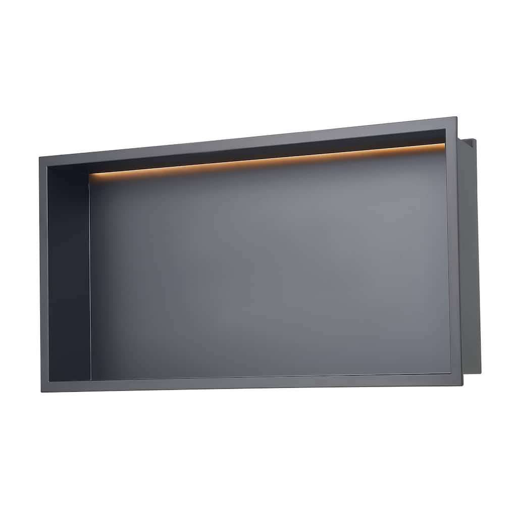 Black Stainless Steel Shower Niche with Waterproof Seamless Design and 3000K LED Light - 4 x 13 x 25 inches