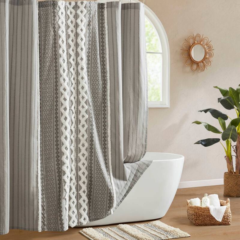 INK+IVY Imani Cotton Printed Shower Curtain with Chenille