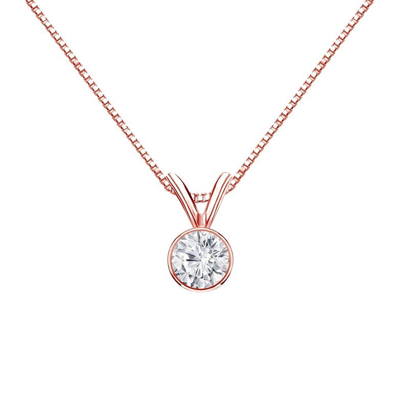 Auriya 1/3ctw Round Solitaire Diamond Necklace 14k Gold Bezel-set (I-J, SI2-SI3) - Rose