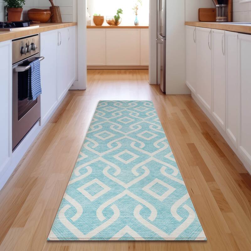 Premium Washable Super Soft Modern Medallions Mayfield Rug - Aqua - 2' 3" x 7' 6" - Runner