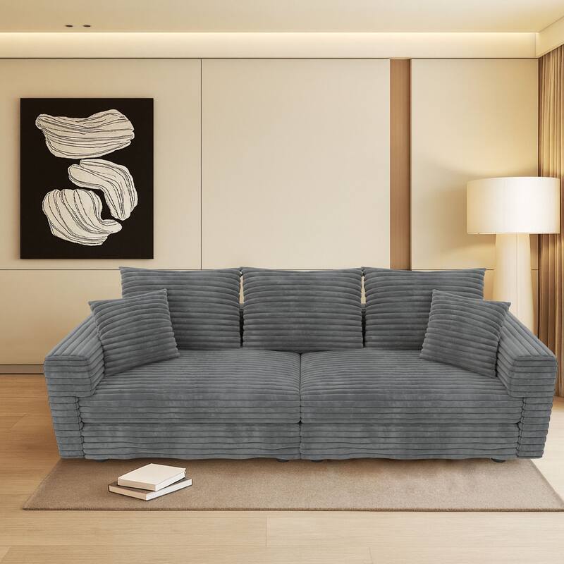 Modern Corduroy Fabric Upholstered Sofa Couch - Grey - 3-Seater
