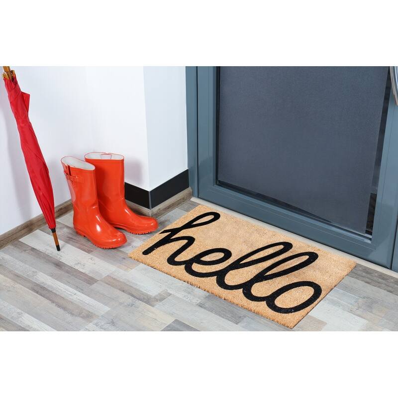 A1HC First Impression 'HELLO' Entry Coir Flocked Doormat