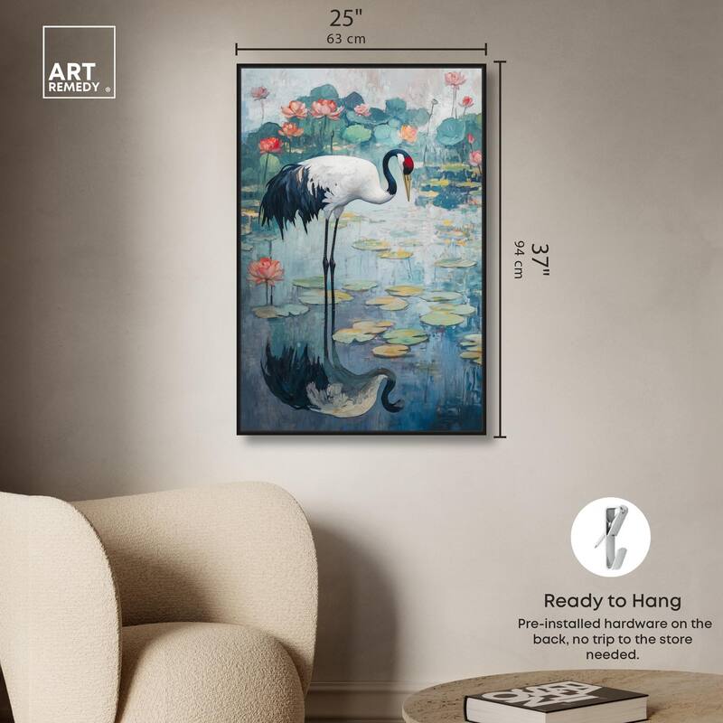 Crane in Lilies II Canvas by Art Remedy