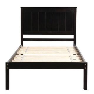 Espresso Wooden Twin Size Platform Bed Frame with Headboard and Slat Support
