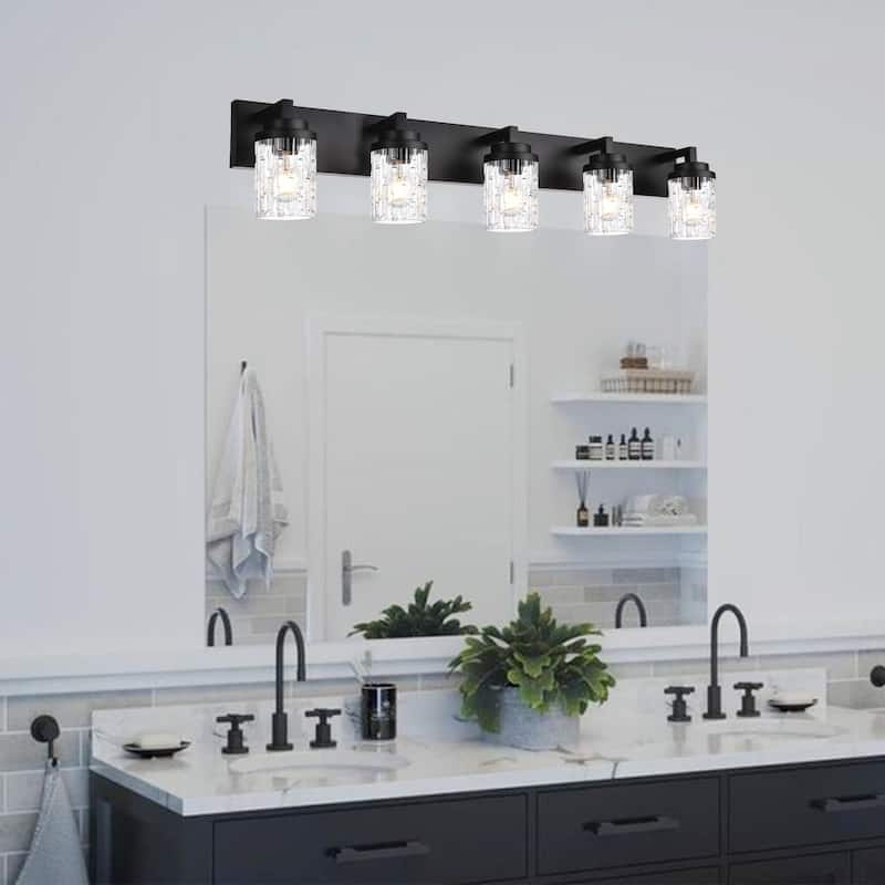 6-Light Bathroom Lighting with Clear Grid Glass