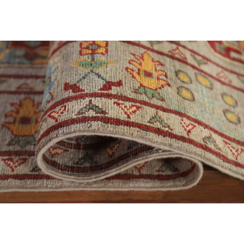 Hand Knotted Oriental 100% Wool Carpet Traditional Geometric Multi-Colored Kazak Runner Rug - 19' 10'' X 2' 6''