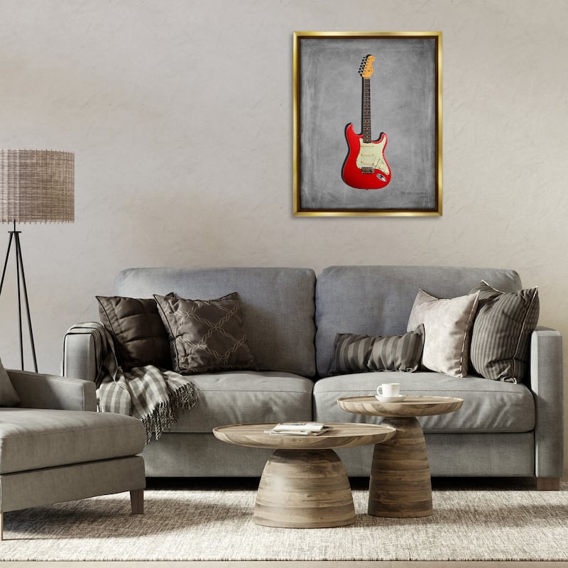 Stupell Classic Red Guitar on Grey Framed Floater Canvas Wall Art Design By Mark Rogan