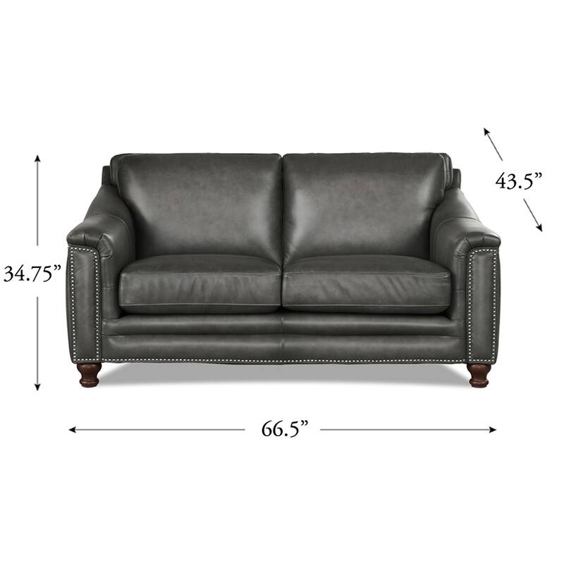 Hydeline Belfast Top Grain Leather Loveseat, Feather, Memory Foam and Springs