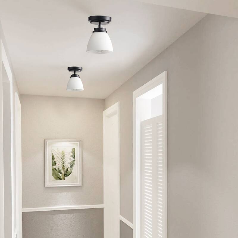 Modern 1-Light Opal Glass Dimmable Semi-Flush Mount Lamp
