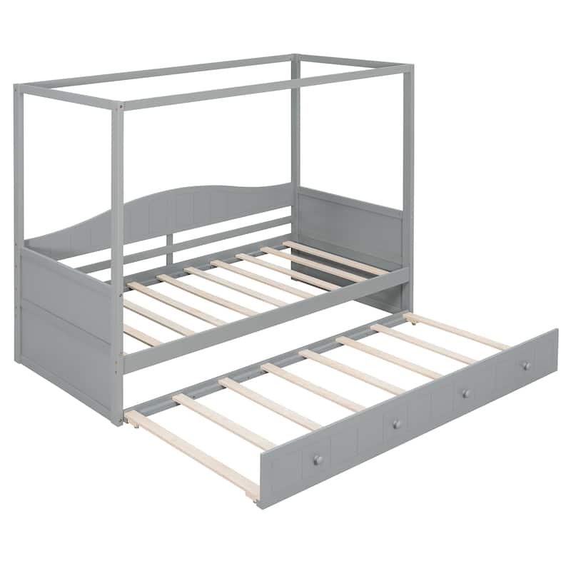 Twin Canopy Daybed with Trundle Bed, Space-Saving Design