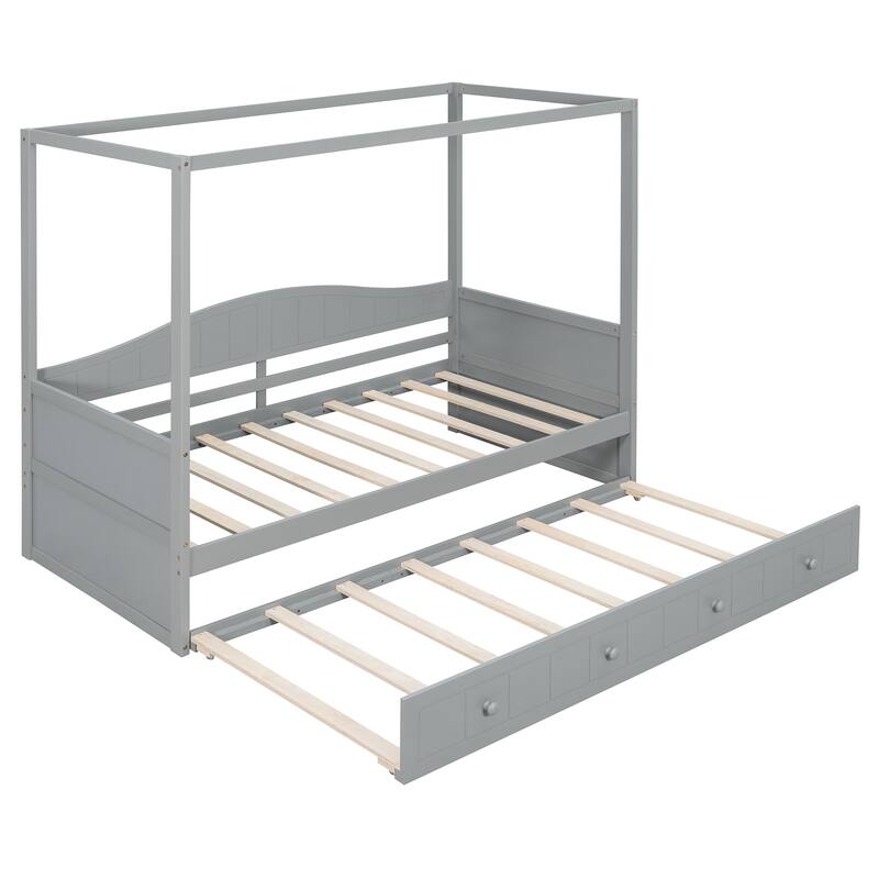 Twin Size Canopy Daybed with Trundle Solid Wood and MDF Frame