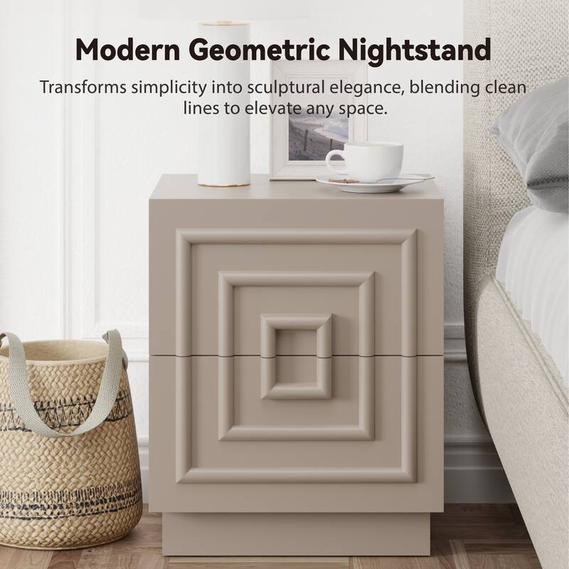 COZAYH Sculptural Mid-Century Modern Dresser & Nightstand with Geometric Square Pattern, Contemporary Chest and Bedside Table