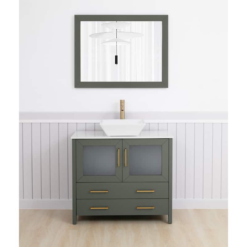 Vanity Art 36" Single Sink Bathroom Vanity Set with Engineered Marble Top Free Mirror - 36 x 18.5 x 36 Inches