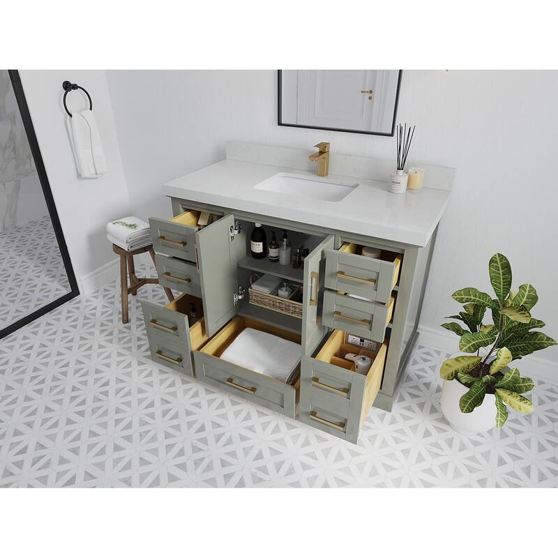 Willow Collection 48 in W x 22 in D x 36 in H Boston Single Bowl Sink Bathroom Vanity with Countertop