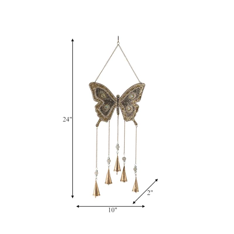 Metal Windchime with Glass Accents and Iron Bells in Butterfly Shape