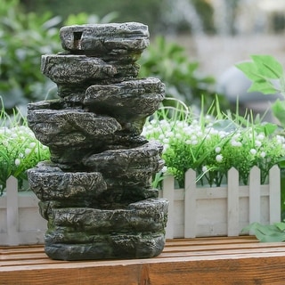 7-tier Polyresin Cascading Rock Tabletop Fountain with LED Light