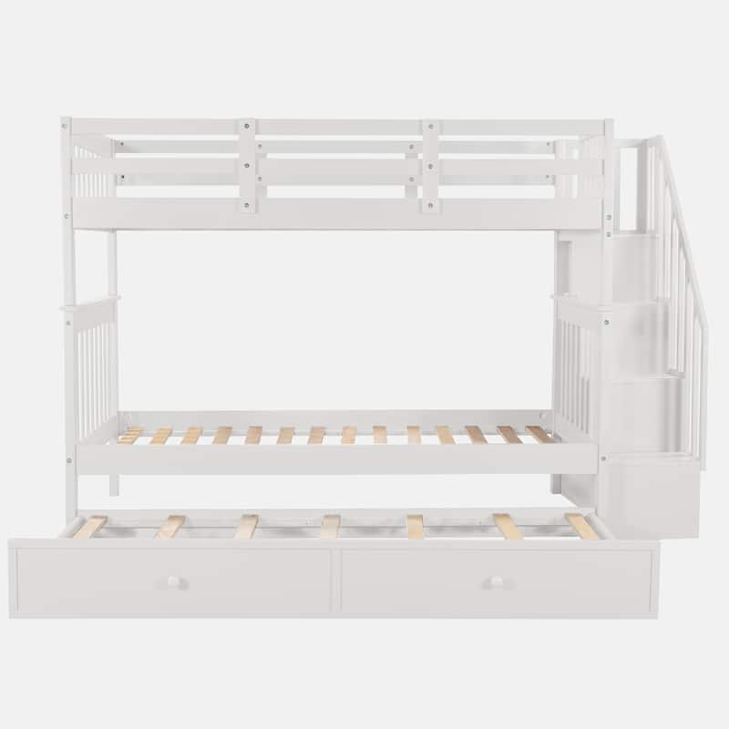 Stairway Twin-Over-Twin Bunk Bed with Twin size Trundle for Bedroom