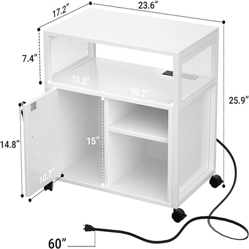 Printer Stand with LED Lights, - 23.6"D x 17.2"W x 26"H