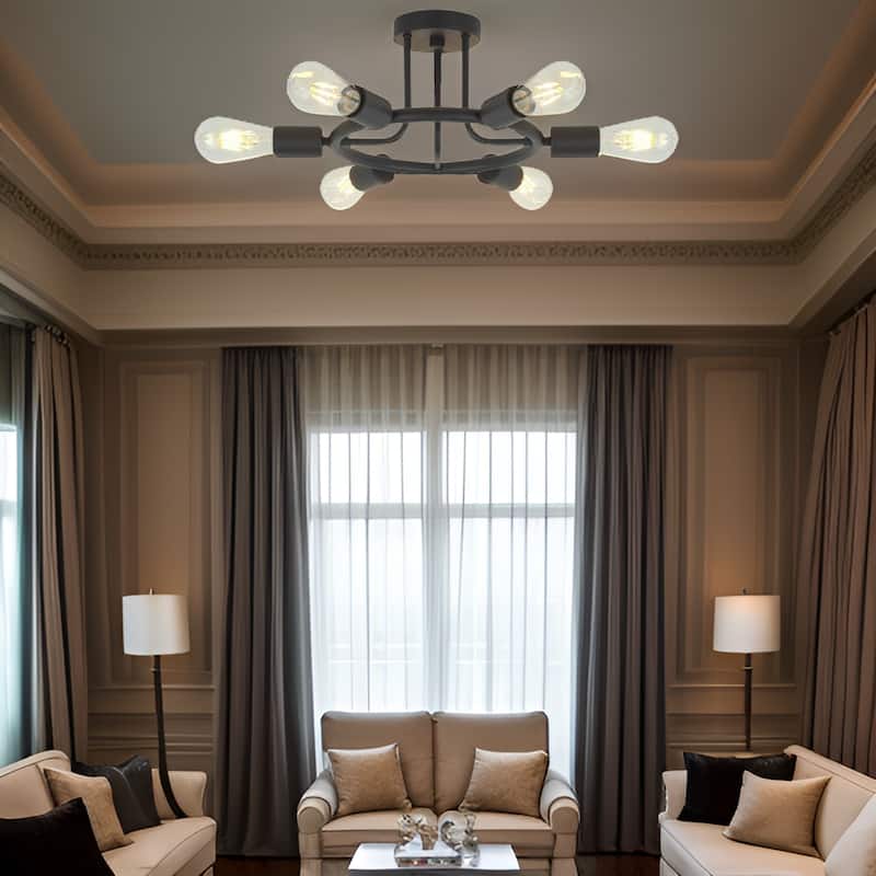 6 Light Modern Sputnik Lights Semi Flush Mount Ceiling Light - Black