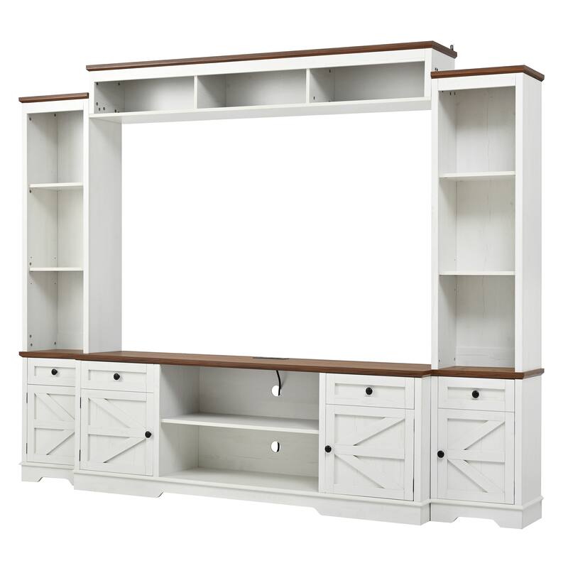 Modern 98.8" W Wall Unit Entertainment Center with Bookshelves for TVs up to 80" - White