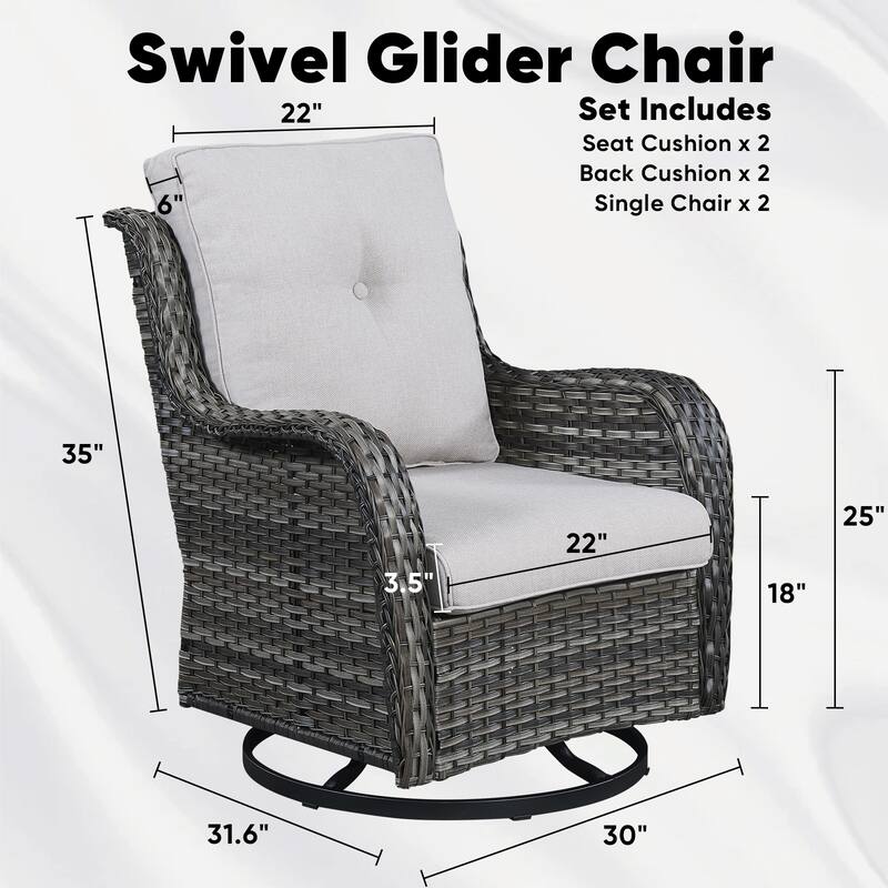 Gymojoy 3-Piece Rattan Wicker Rocking Swivel Chair Set with Table