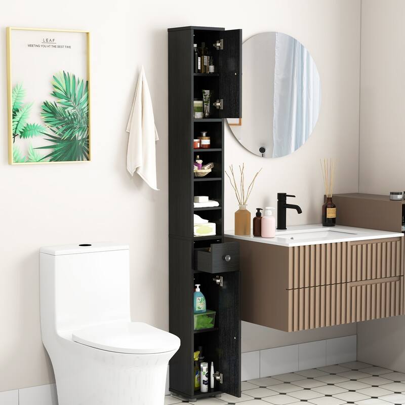 Narrow Freestanding Storage Cabinet for Bathroom Kitchen or Living Room Organization - 8" x 8" x 71"