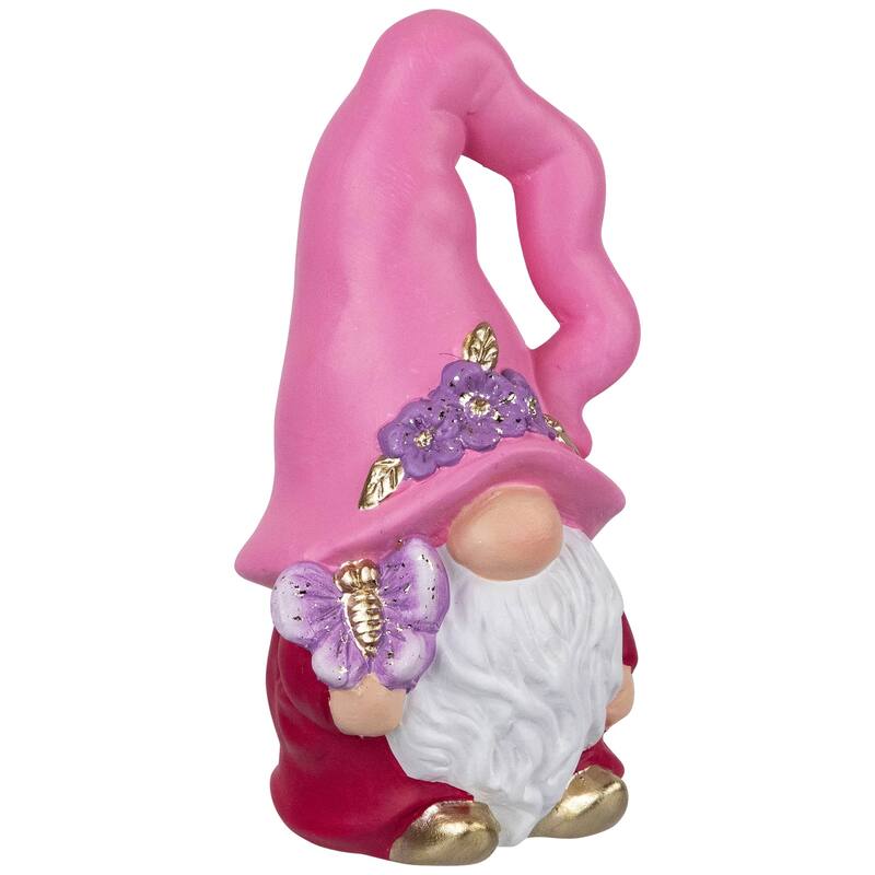 Spring Gnome Figurine and Butterfly - 7"- Pink and Fuchsia - 7"