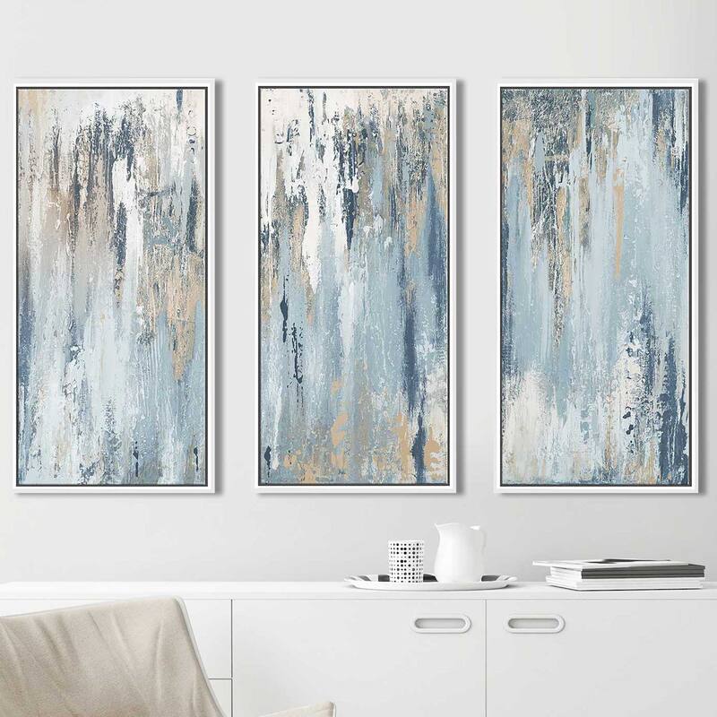 "Blue Illusion I" Print in Floating Canvas, Set of 3 - Blue