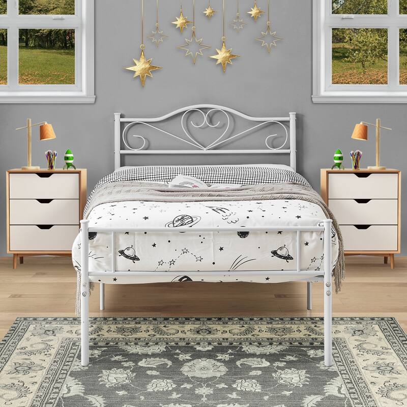 Javlergo Twin Size Metal Bed Bed Frame with Headboard and Footboard, White