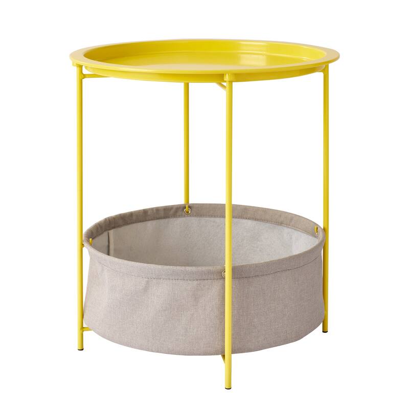 VECELO Small Round Side Table with Removable Tray & Fabric Storage Bin Easy 5-Min Assembly for Living Room Bedroom