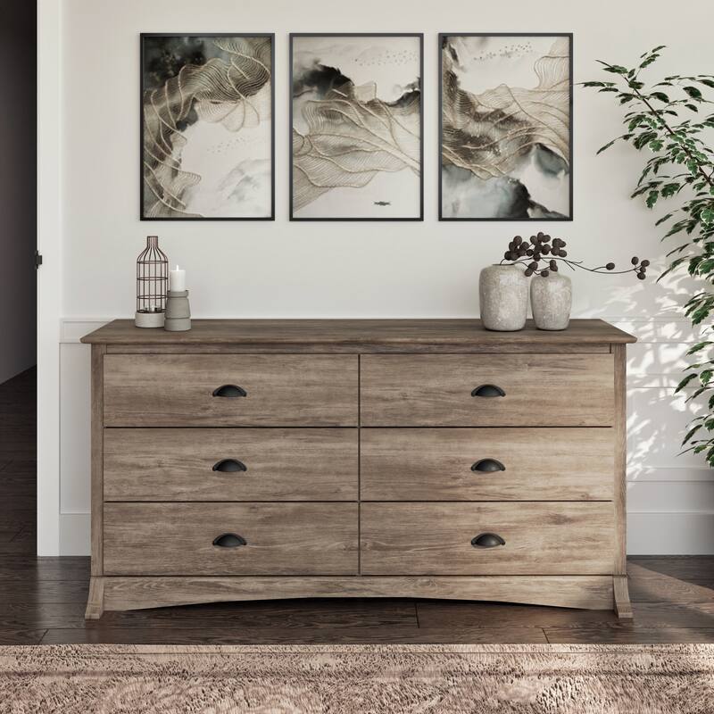 Prepac Salt Spring 6 Drawer Double Dresser for Bedroom, Wide Chest of Drawers, Traditional Bedroom Furniture