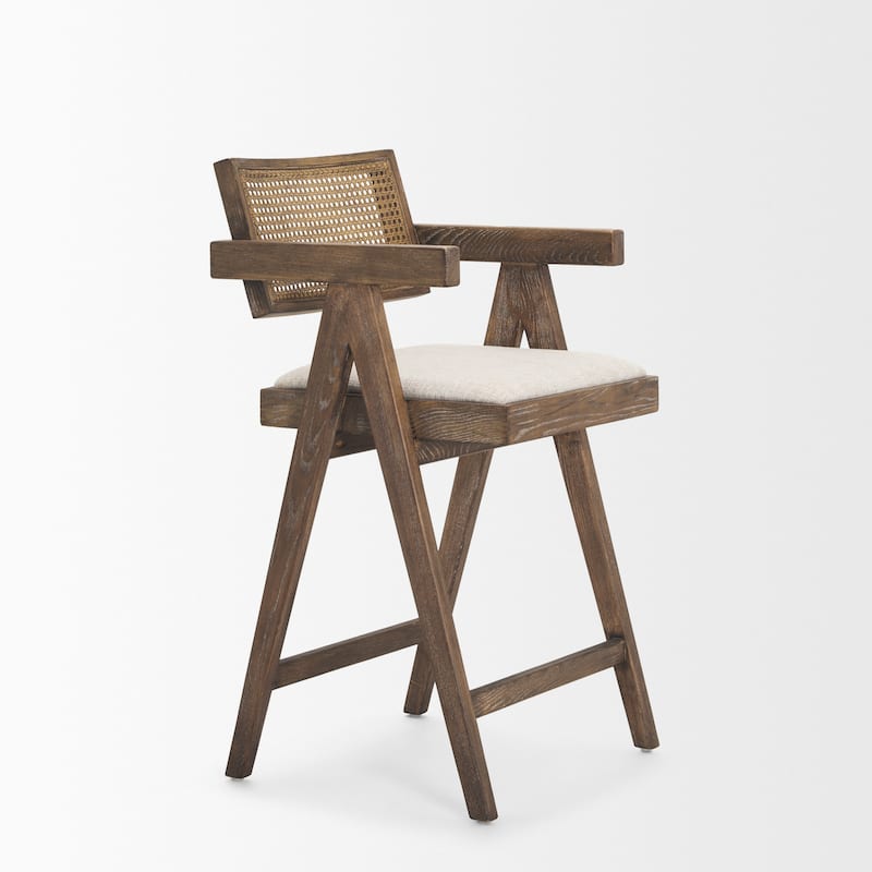 Indie Medium Brown w/ Cane Counter Stool -  21.3L x 21.5W x 38.0H -  21.3L x 21.5W x 38.0H