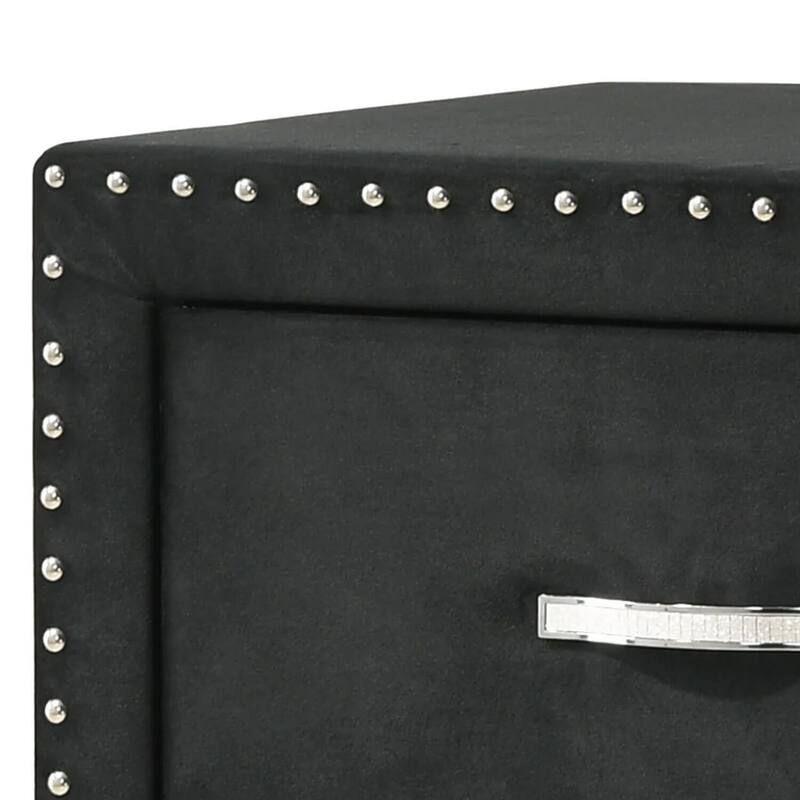 Black/White 2 Drawer 19.4 in. W Nightstand with Soft Velvet Upholstery