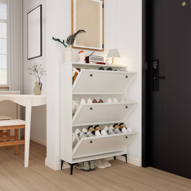 Modern Shoe Cabinet with 3 Flip Drawers, Slim Shoe Storage Organizer, Freestanding Hidden Shoe Rack for Entryway