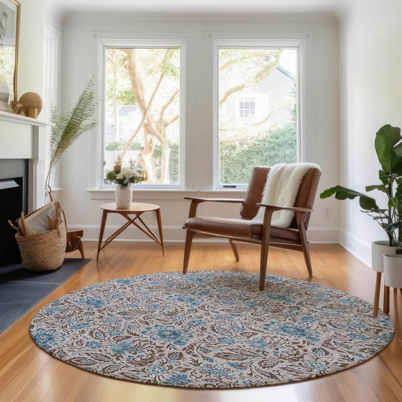 Premium Washable Super Soft Floral Mayfield Rug - Mocha - 8' x 8' - Round