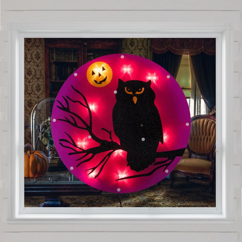 13.75" Lighted Owl Halloween Window Silhouette