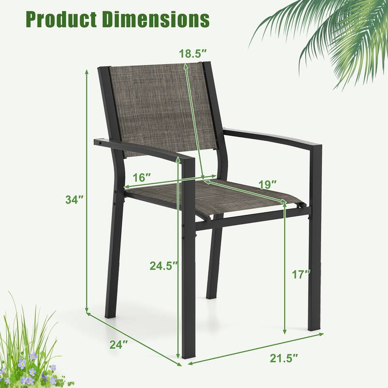 Gymax Patio Chair Set of 6 w/Breathable Fabric Seat & Heavy-Duty Metal