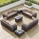 preview thumbnail 1 of 28, Kullavik 15PCS Outdoor Patio Furniture Set with Fire Pit Table & Glass Top Coffee Table
