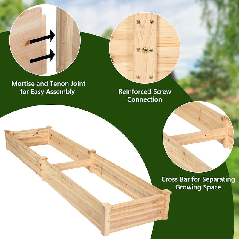 Costway Wooden Raised Garden Bed Outdoor Wood Planter Box for - 95'' x 24'' x 10'' (L x W x H)