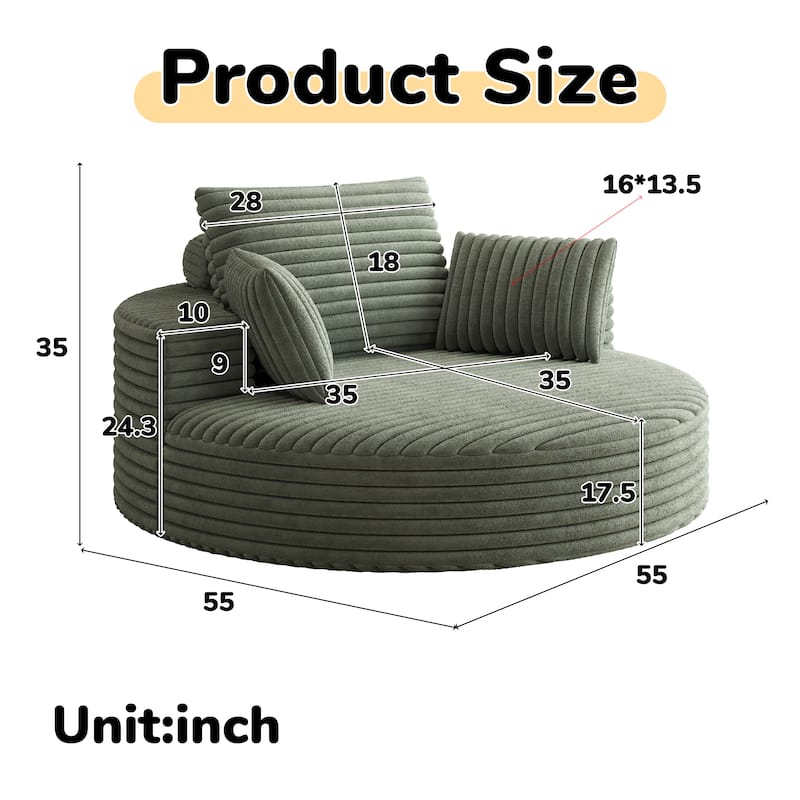 55''L Corduroy Chenille Foam Single Swivel Chair, Fluffy Modern Sleeper, 360 Degree Swivel Chair
