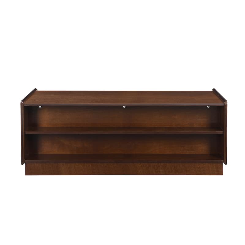 Modern Coffee Table with Tempered Glass Drawers & Grooved Design, End Table Office Table with Open Display Shelves