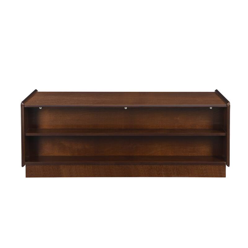 Modern Rectangle Coffee Table With 4 Drawers And 2 Display Shelves,47.2" Wood Coffee Table With Fluted Style,Tempered Glass