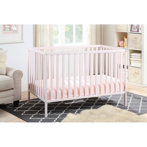 53.5 Inch 3-in-1 Wood Pink Baby Crib with Guardrail, Island Crib
